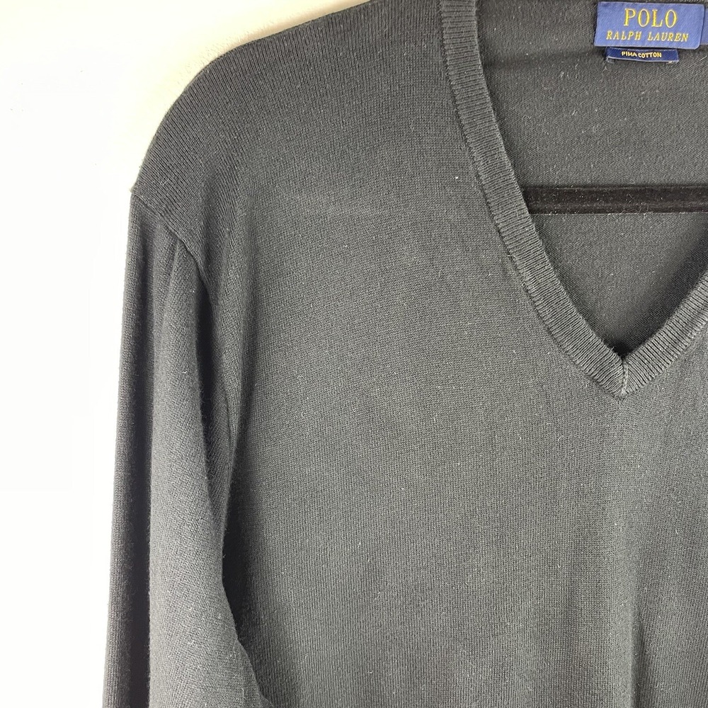 Polo Ralph Lauren Sweater Mens Medium XL Crewneck Long Sleeve Black Pima Cotton - Picture 9 of 13